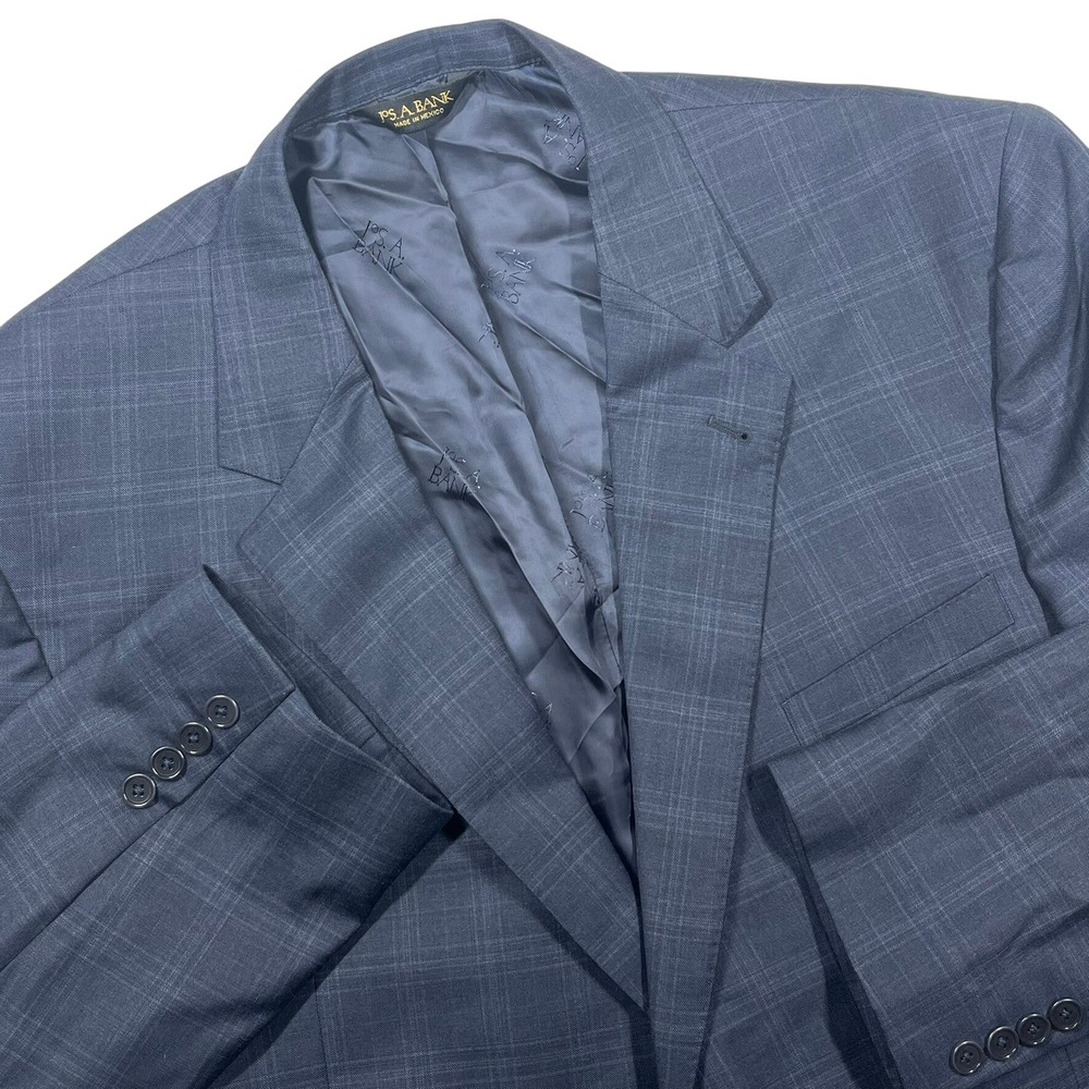 Jos A Bank Signature Gold Wool Two-Button Blazer Mens 50R Blue Plaid *Flaws